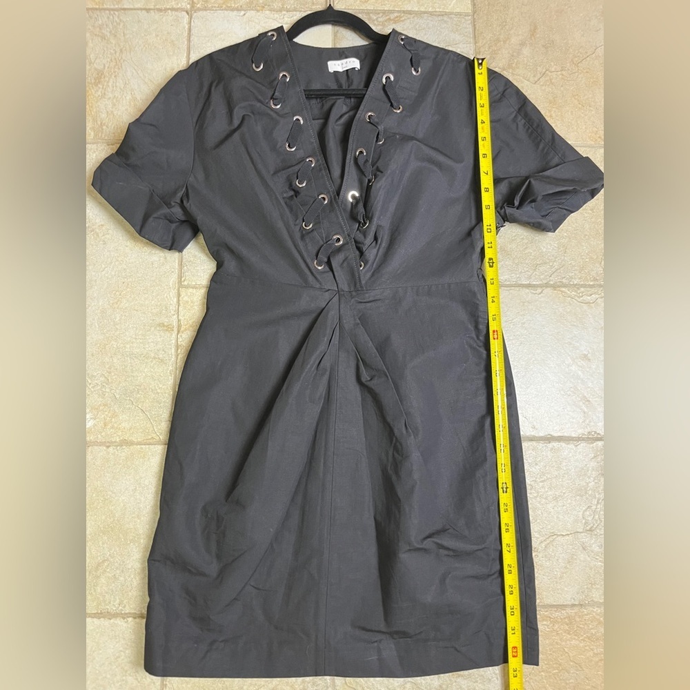 NWT Sandro Clara Lace-Up Black Mini Dress Linen FR 40 US 8 Gothic Academia LBD - Picture 14 of 14